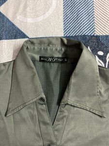 Green Button-Down Top Satin