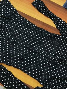Endless Rose Women Black Polka Dot Dress With Belt