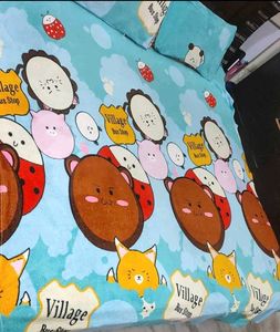Cyan Color Winter Bedsheet Multi Cartoon 5Ft