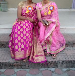 Magenta Silk Blend Saree with Zari Work