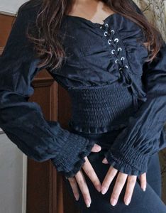 Femme  Black Lace-Up Crop Top