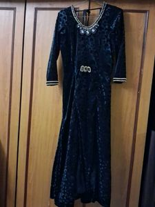 Elegant Black Velvet Embellished Dress.