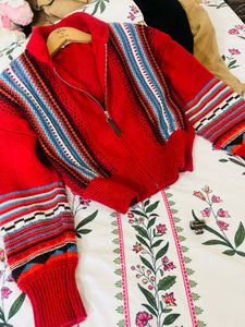 zara red knit cardigan