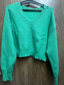 Mint Green Knit V-Neck Sweater