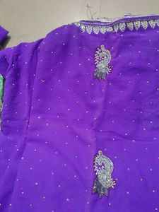 Purple Saree With Bead Work For Women