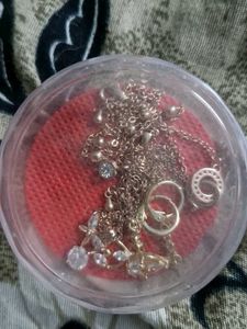 Two Layered Necklace With Bracelet And Earrings