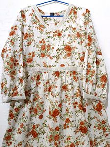 New White Floral Print Kurti And Dupatta 👗🍊