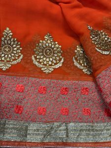 Orange Embroidered Saree