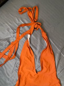 sexy Orange Halter bodysuit