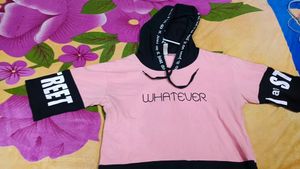 Pink &amp; Black Graphic Hoodie Top