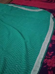 Emerald Green Sequin Scarf.Saree