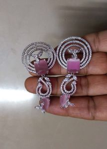 Pink Stone Dangle Earrings