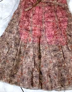 Skirt Organza Fabric Printed Long Skir