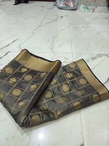 Elegant Grey &amp; Gold Saree