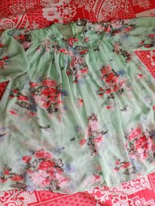 Mint Green Floral Chiffon A-Line Top
