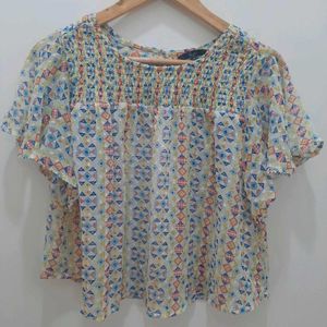 Patterned Smocked Crop Top