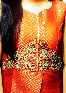 Silk Party Wear Sleeveless Front Open Kurta 🧡
