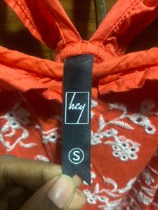 Orange Cold Shoulder Embroidered Dress