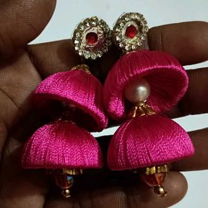 Pink Jhumka Earrings.And Bangles