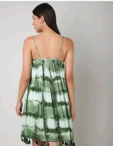 Green Tie-Dye Tassel Dress