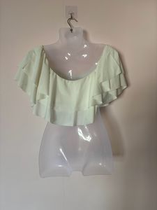 White Drilled Off Shoulder Padded Top