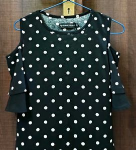 Polka Dot Cold Shoulder Top