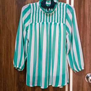 Striped High Neck Blouse