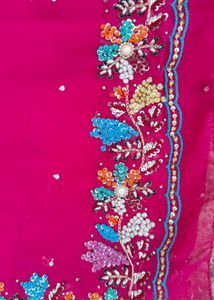 Pink colour hend work saree