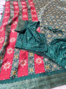 Elegant Green &amp; Red Saree