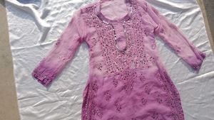 Tie Dry Lavender Chikankari Mirror Work Kurti💜