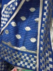 Navy Blue &amp; Silver Accent Scarf Women Duptta