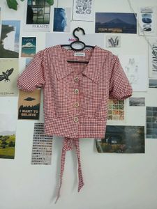 Red Gingham Tie-Front Top
