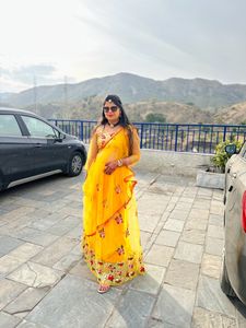 Yellow Floral Embroidered Saree