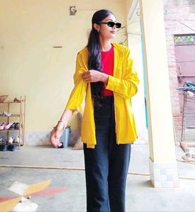 Yellow Oversized Shirt With Red Crop Top