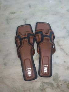 Chic Brown & Denim Slides