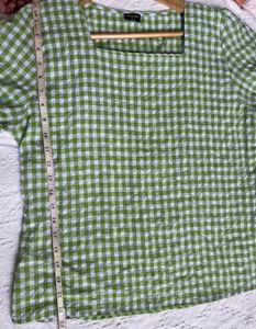 Green Gingham Square Neck Top