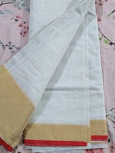 White Cotton Saree With Golden Border