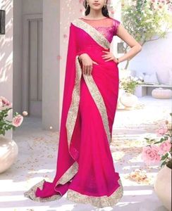 Stunning Pink Saree Whith Blouse