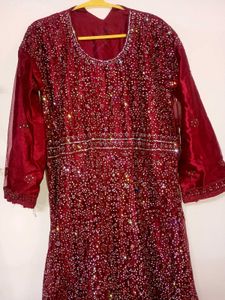 Maroon Bridal Gown (semi stitched)