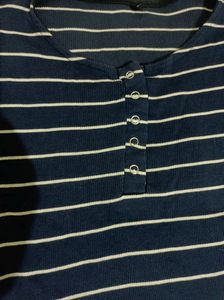 Blue Striped Crop Top