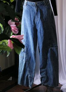 Unisex Blue Denim High Waist Baggy Jeans