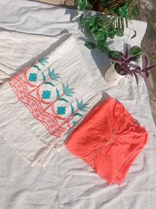 Peach Kurta Set with Embroided Plazzo