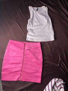 Pink Mini Skirt & White Top