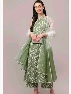 FIORRA Women&#39;s Ferm Green Pure Cotton Flared Kurta