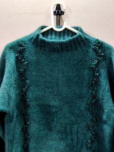 womens imported teal-color high-neck fuzzy sweater