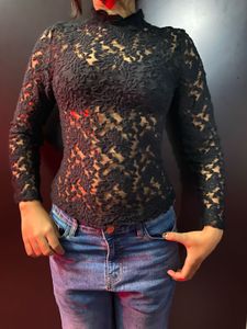 Black Lace Y2K Long Sleeve Top