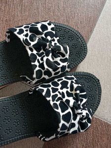 Cow Print Bow Slides