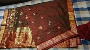 Greenish Maroon Grand Silk Saree With Blouse