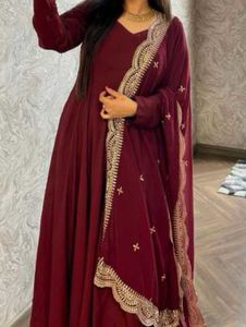 Burgundy Anarkali Suit with Dupatta