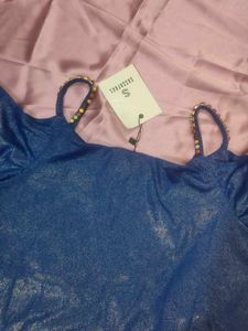 Royal Blue Metallic Cold Shoulder Strappy Top